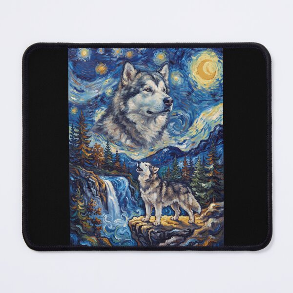 Item preview, Alaskan Malamute Howling Moon Starry Night Van Gogh Art Dog Lover designed and sold by dian-rody-crest.