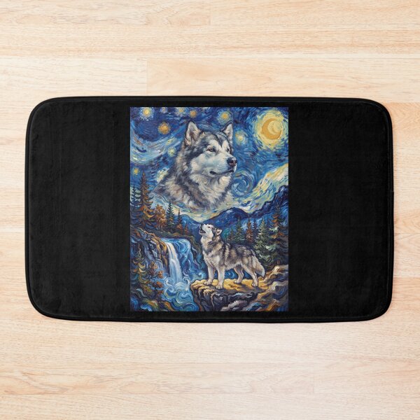 Item preview, Alaskan Malamute Howling Moon Starry Night Van Gogh Art Dog Lover designed and sold by dian-rody-crest.