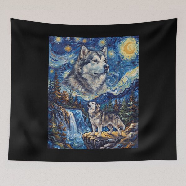Item preview, Alaskan Malamute Howling Moon Starry Night Van Gogh Art Dog Lover designed and sold by dian-rody-crest.