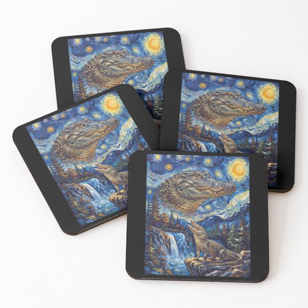 Item preview, Alligator Howling Moon Starry Night Van Gogh Art Animal Lover designed and sold by dian-rody-crest.