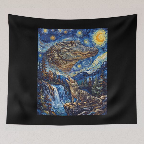 Item preview, Alligator Howling Moon Starry Night Van Gogh Art Animal Lover designed and sold by dian-rody-crest.