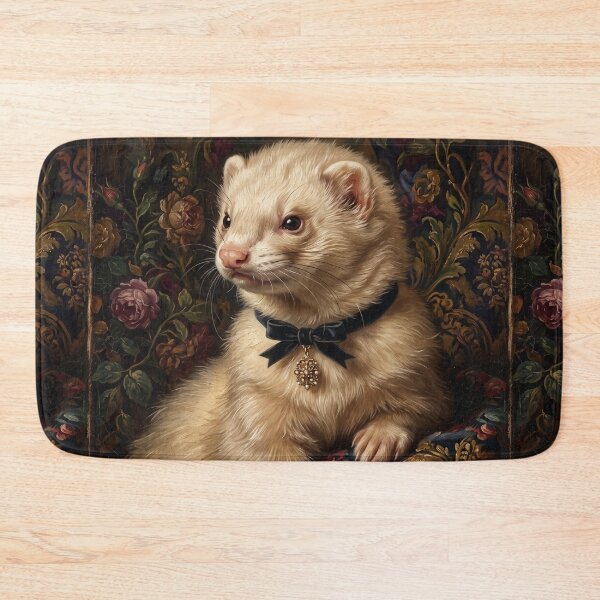 Item preview, Regal Cream Ferret Portrait with Black Ribbon designed and sold by Real Beast Art.