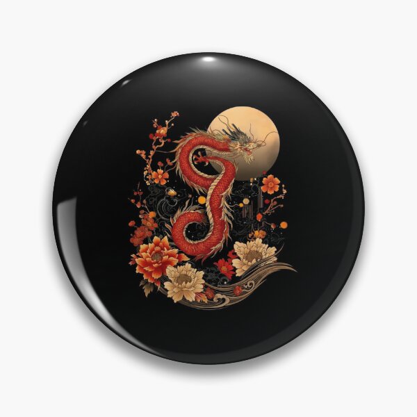 Item preview, Red Eastern Dragon with Moon and Floral Japanese Style designed and sold by Ostericaimusa.
