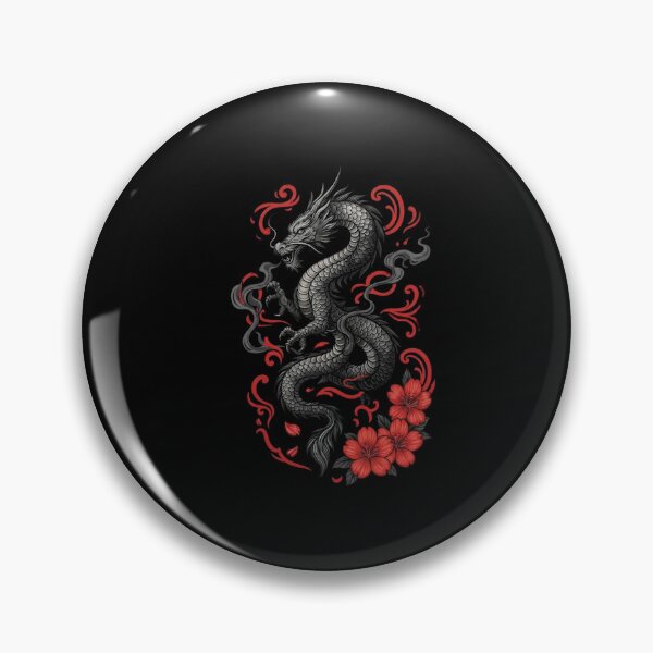 Item preview, Black Eastern Dragon with Red Flowers Dark Fantasy Design designed and sold by Ostericaimusa.