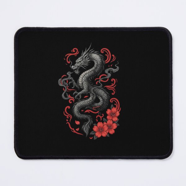Item preview, Black Eastern Dragon with Red Flowers Dark Fantasy Design designed and sold by Ostericaimusa.
