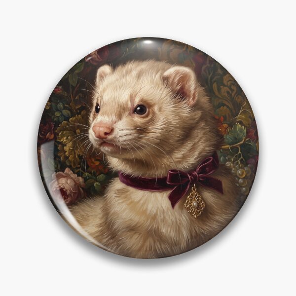 Item preview, Regal Cream Ferret Portrait with Burgundy Bow designed and sold by Real Beast Art.