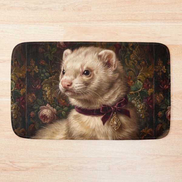 Item preview, Regal Cream Ferret Portrait with Burgundy Bow designed and sold by Real Beast Art.