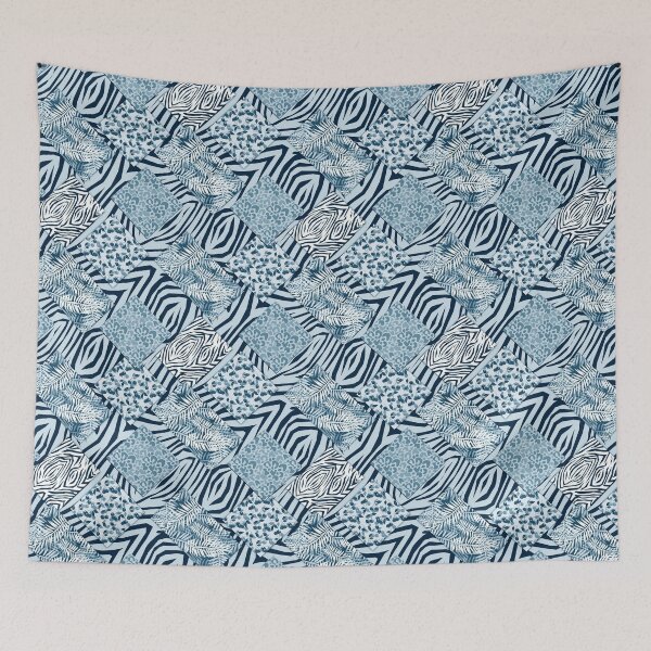 Item preview, Blue patchwork patches rustic monochromatic designed and sold by fuzzyfox.