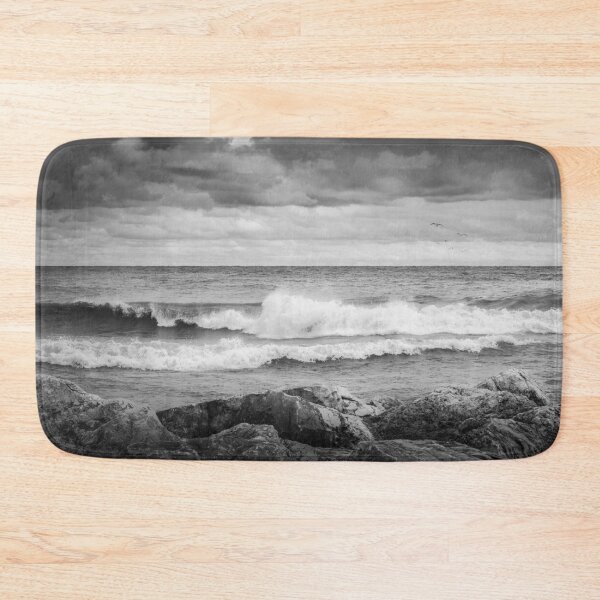 Item preview, Lake Michigan waves with rocky foreground in Sheboygan  Wisconsin black and white designed and sold by TerraMediaLLC.
