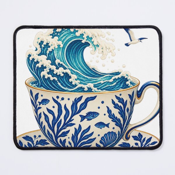 Item preview, Ocean in a Teacup – Blue Wave & Porcelain Coastal Art designed and sold by Pixel & Ponder.