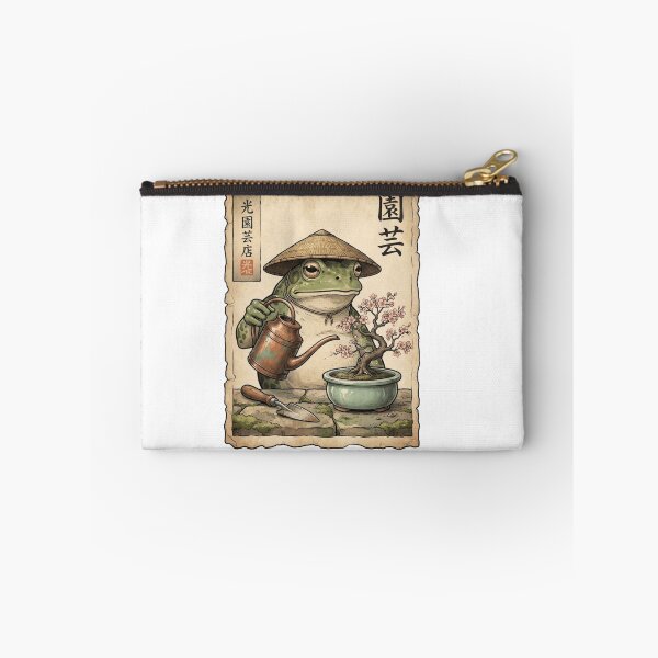 Item preview, Japanese Garden Frog Watering Bonsai Vintage Illustration designed and sold by MiALopezArt.