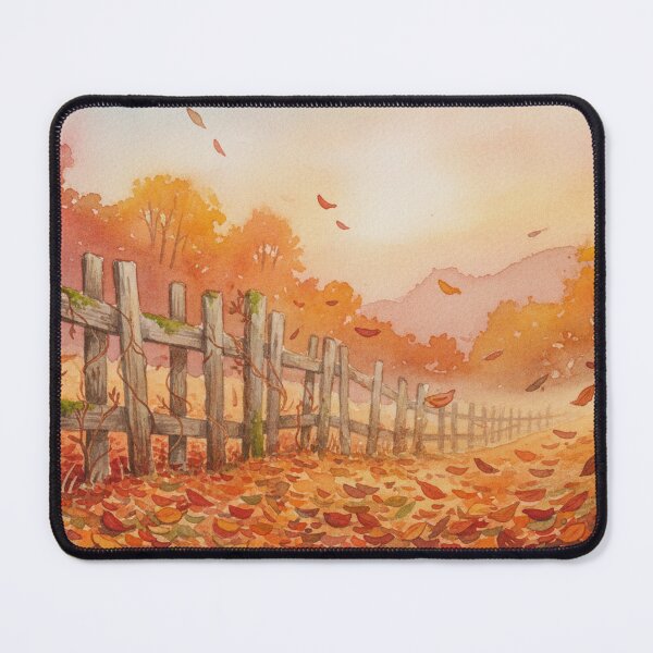 Item preview, Autumn Wooden Fence Watercolor Fall Foliage designed and sold by FestivityFinds.