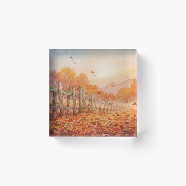Item preview, Autumn Wooden Fence Watercolor Fall Foliage  designed and sold by FestivityFinds.