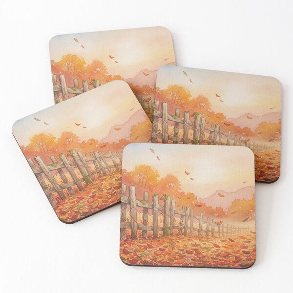 Item preview, Autumn Wooden Fence Watercolor Fall Foliage  designed and sold by FestivityFinds.