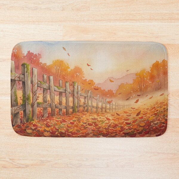 Item preview, Autumn Wooden Fence Watercolor Fall Foliage  designed and sold by FestivityFinds.