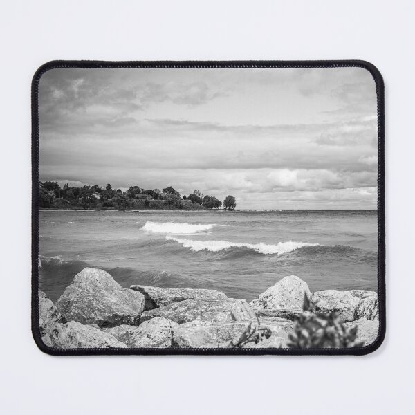 Item preview, Lake Michigan rocks and plants in Sheboygan in black and white designed and sold by TerraMediaLLC.