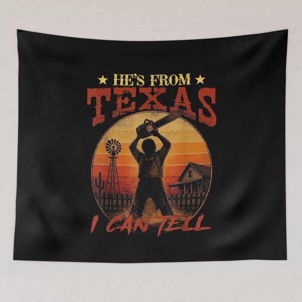 Item preview, He's from Texas I Can Tell Halloween Chainsaw Spooky Farm designed and sold by Jone Cham.