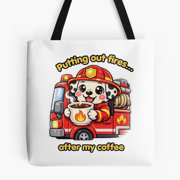 Artikelvorschau, Feuer löschen – Niedlicher Kawaii-Feuerwehrmann-Dalmatinerhund – Kaffee entworfen und verkauft von Jenni Tee.