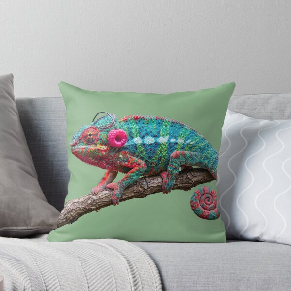 Item preview, THE PINK PANTHER CHAMELEON - Vibrant Colorful Chameleon with Raspberry Headphones designed and sold by Sulco Design.