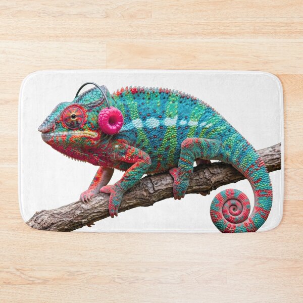 Item preview, THE PINK PANTHER CHAMELEON - Vibrant Colorful Chameleon with Raspberry Headphones designed and sold by Sulco Design.