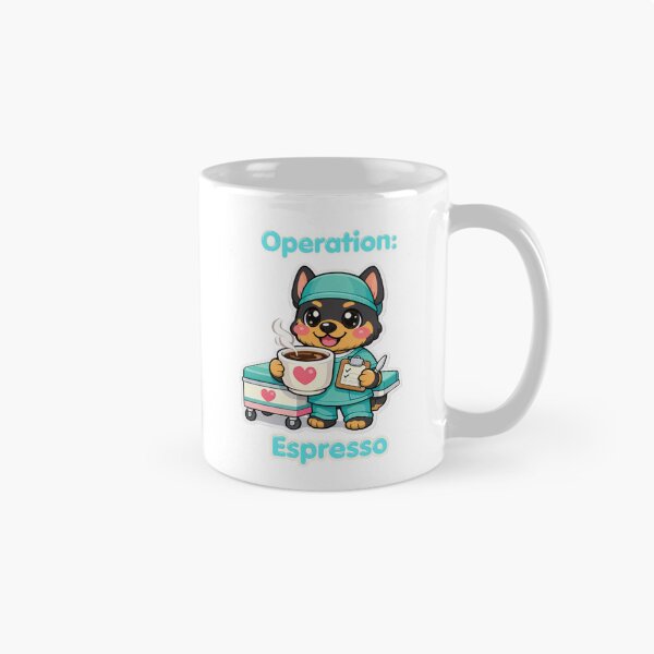 Item preview, Operation Espresso Cute Kawaii Surgeon Dog Coffee designed and sold by Jenni Tee.
