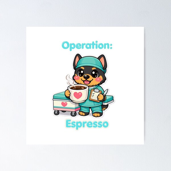 Item preview, Operation Espresso Cute Kawaii Surgeon Dog Coffee designed and sold by Jenni Tee.