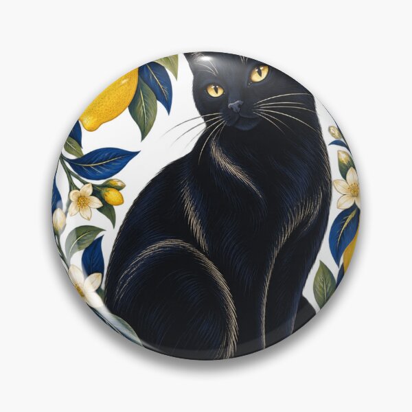 Item preview, Midnight Lemon Cat – Black Cat & Botanical Citrus Art designed and sold by Pixel & Ponder.
