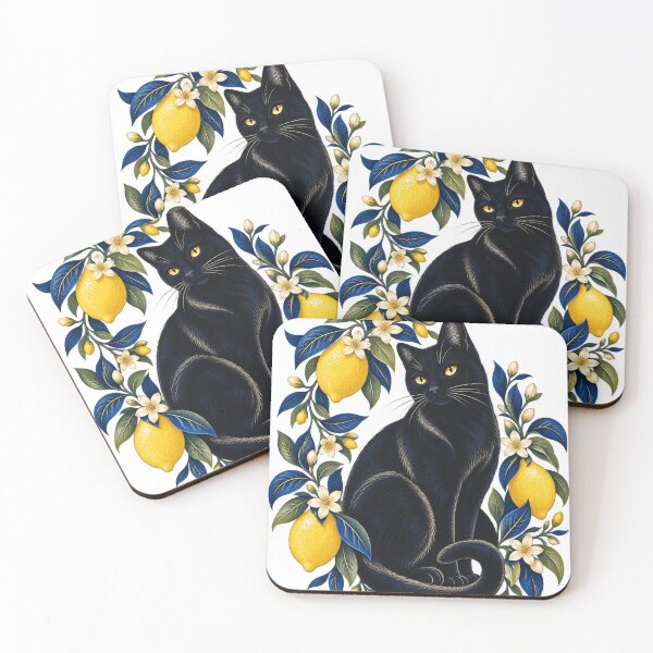 Item preview, Midnight Lemon Cat – Black Cat & Botanical Citrus Art designed and sold by Pixel & Ponder.