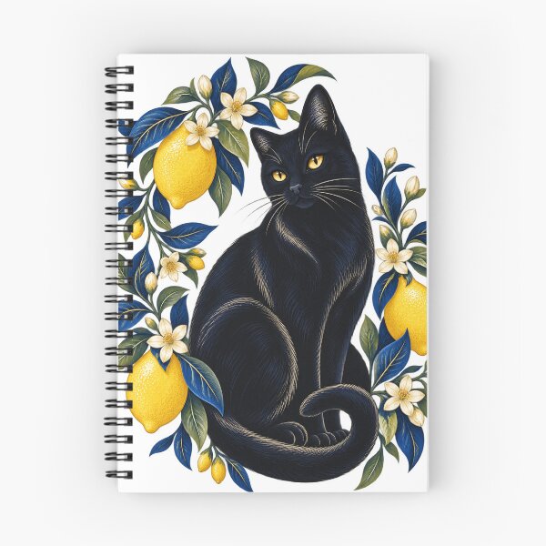 Item preview, Midnight Lemon Cat – Black Cat & Botanical Citrus Art designed and sold by Pixel & Ponder.