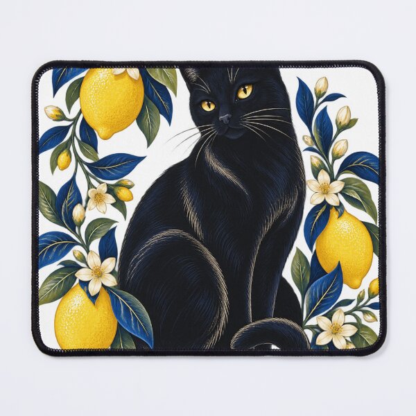 Item preview, Midnight Lemon Cat – Black Cat & Botanical Citrus Art designed and sold by Pixel & Ponder.