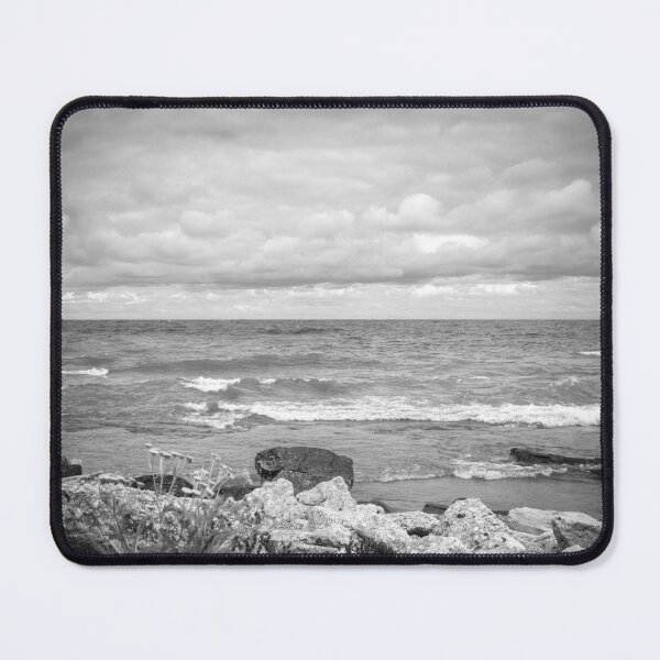 Item preview, Lake Michigan waves and rocks in black and white designed and sold by TerraMediaLLC.