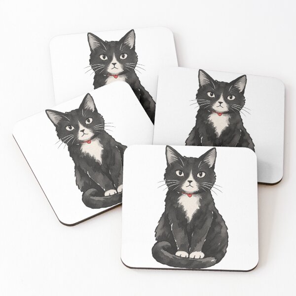 Item preview, Tuxedo Cat Sitting Upright Ink Watercolor Art designed and sold by Jessie's Palette.