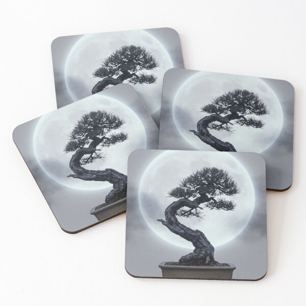 Item preview, Moonlit Pine Bonsai Art Print - Zen Ink Wash Wall Decor designed and sold by Purrfecta.