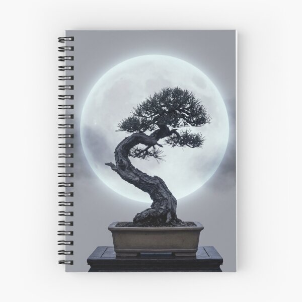 Item preview, Moonlit Pine Bonsai Art Print - Zen Ink Wash Wall Decor designed and sold by Purrfecta.
