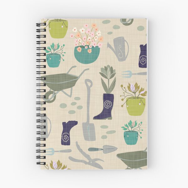 Item preview, Garden tools flower pots gum boots - navy teal green on cream linen look designed and sold by ahahdodo.