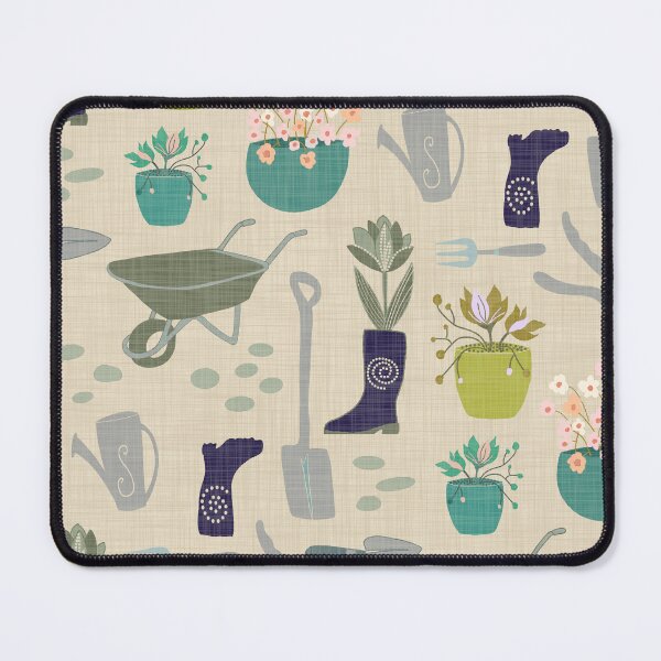 Item preview, Garden tools flower pots gum boots - navy teal green on cream linen look designed and sold by ahahdodo.