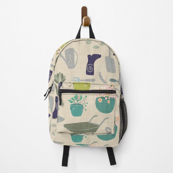 Item preview, Garden tools flower pots gum boots - navy teal green on cream linen look designed and sold by ahahdodo.