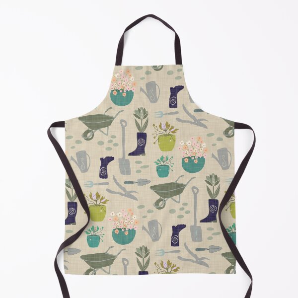 Item preview, Garden tools flower pots gum boots - navy teal green on cream linen look designed and sold by ahahdodo.