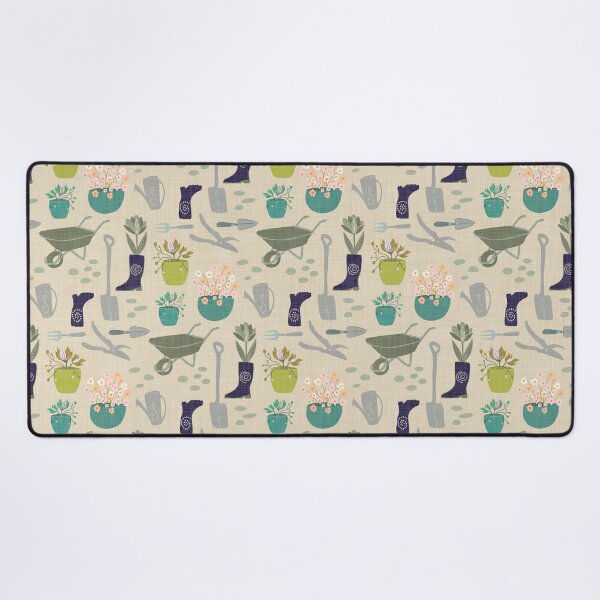 Item preview, Garden tools flower pots gum boots - navy teal green on cream linen look designed and sold by ahahdodo.
