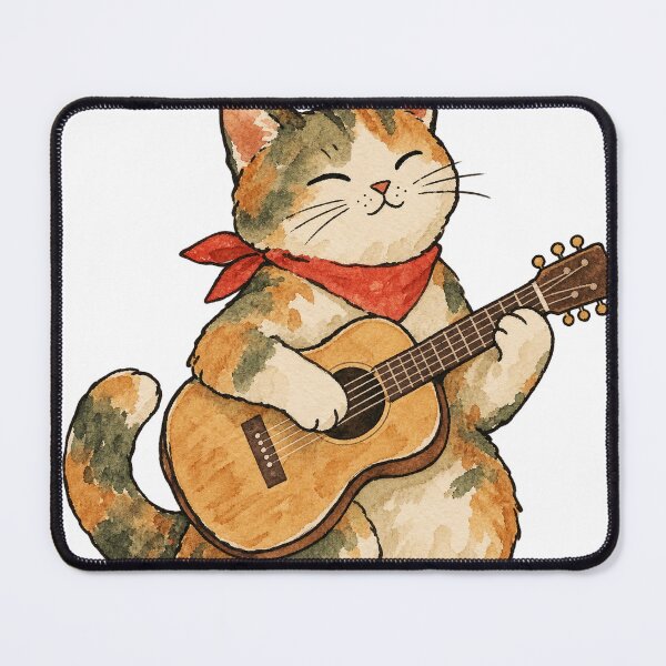 Item preview, Cat Playing Acoustic Guitar Folk Watercolor Art designed and sold by Jessie's Palette.