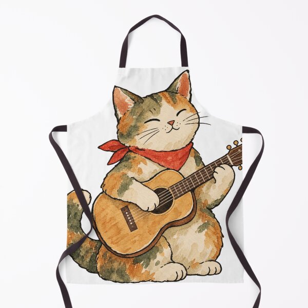 Item preview, Cat Playing Acoustic Guitar Folk Watercolor Art designed and sold by Jessie's Palette.