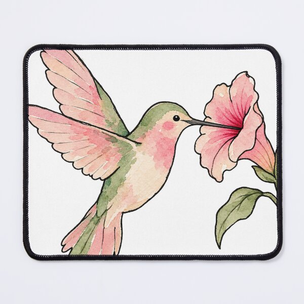 Item preview, Hummingbird and Pink Flower Watercolor Painting designed and sold by Jessie's Palette.
