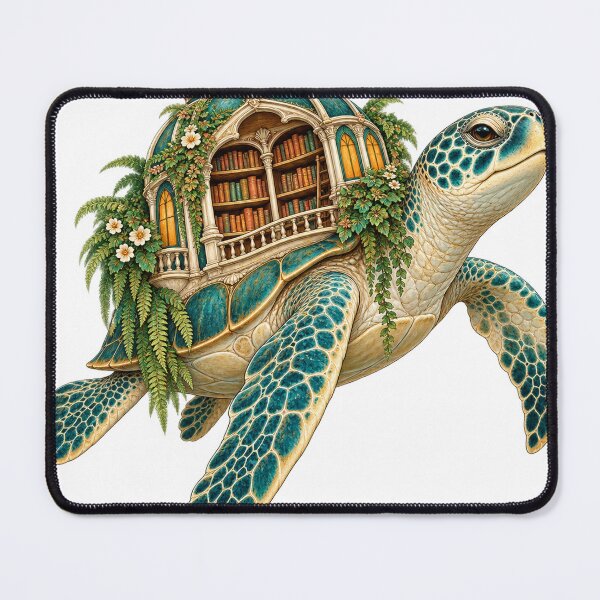 Item preview, The Wandering Library – Sea Turtle & Botanical Book Sanctuary designed and sold by Pixel & Ponder.