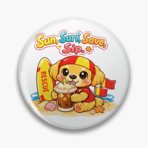 Item preview, Sun Surf Save Sip Cute Kawaii Lifesaver Dog Coffee designed and sold by Jenni Tee.