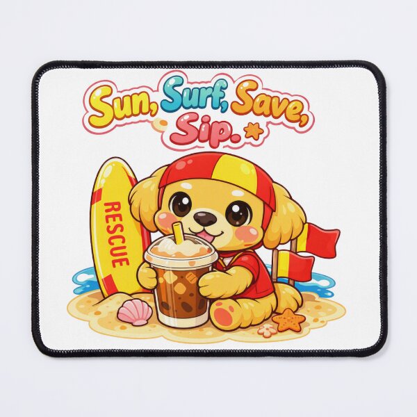 Item preview, Sun Surf Save Sip Cute Kawaii Lifesaver Dog Coffee designed and sold by Jenni Tee.