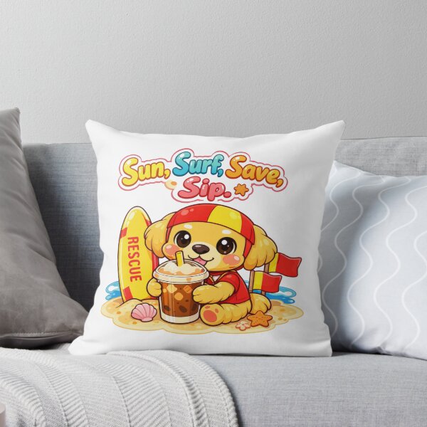 Item preview, Sun Surf Save Sip Cute Kawaii Lifesaver Dog Coffee designed and sold by Jenni Tee.
