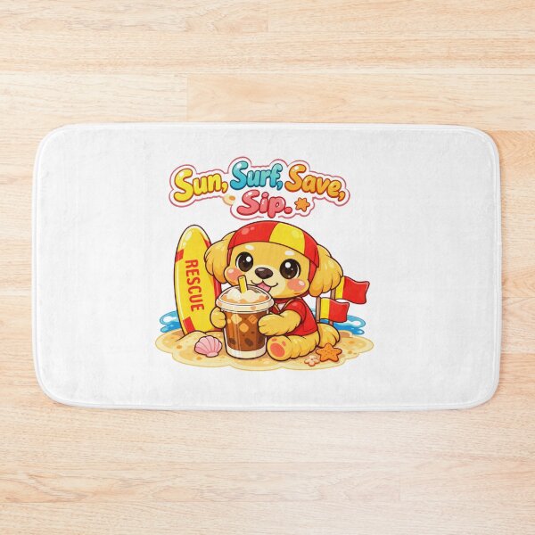 Item preview, Sun Surf Save Sip Cute Kawaii Lifesaver Dog Coffee designed and sold by Jenni Tee.