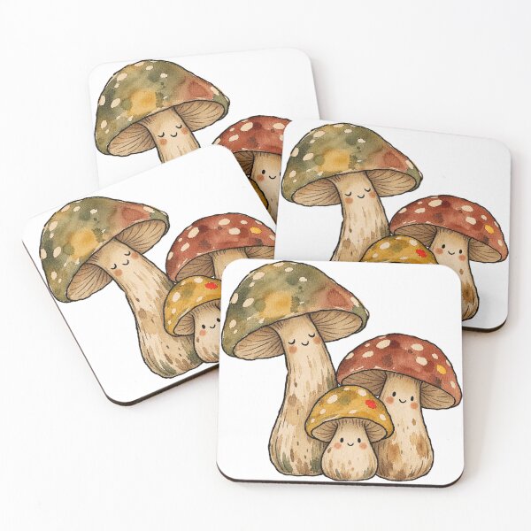 Item preview, Three Cute Vintage Mushrooms with Tiny Faces designed and sold by Jessie's Palette.