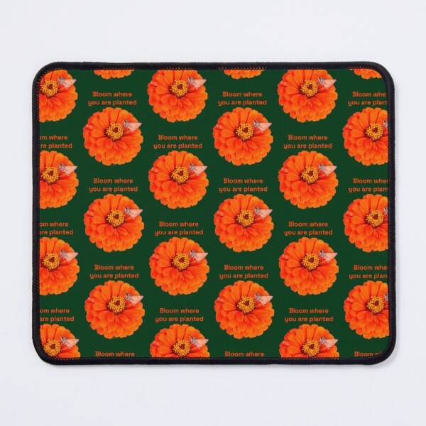 Item preview, Bloom where you are planted, Orange flower with moth, Green background  designed and sold by Josephine Ethereal.