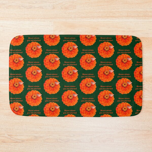 Item preview, Bloom where you are planted, Orange flower with moth, Green background  designed and sold by Josephine Ethereal.